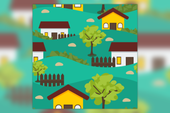 Village Illustration Seamless Pattern