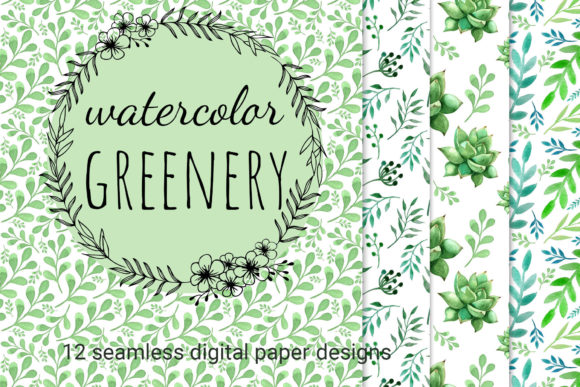 Watercolor Greenery Seamless Patterns